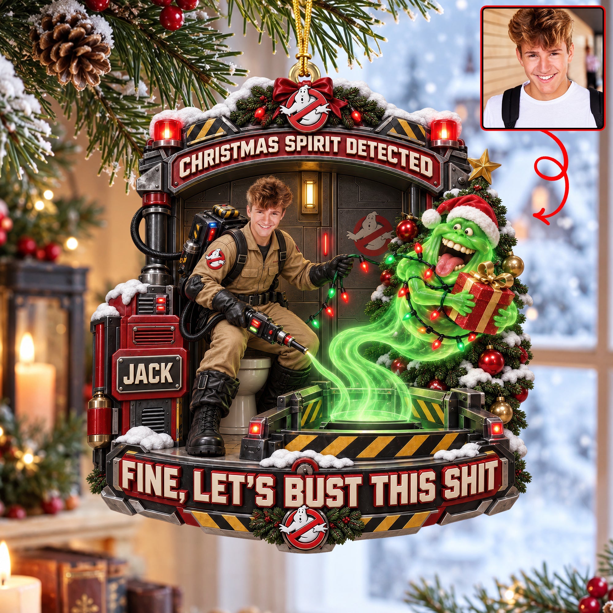 Christmas Spirit Detected: Custom Photo Ornament - Personalized Christmas Gift for Friends, Family, and Loved Ones