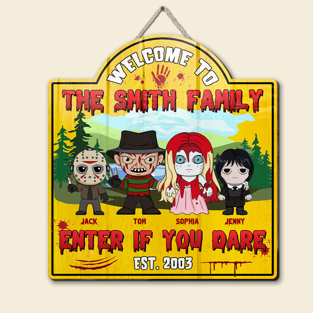 Personalized Horror Family Welcome Sign - Enter If You Dare Wood Sign PopCulturePrints