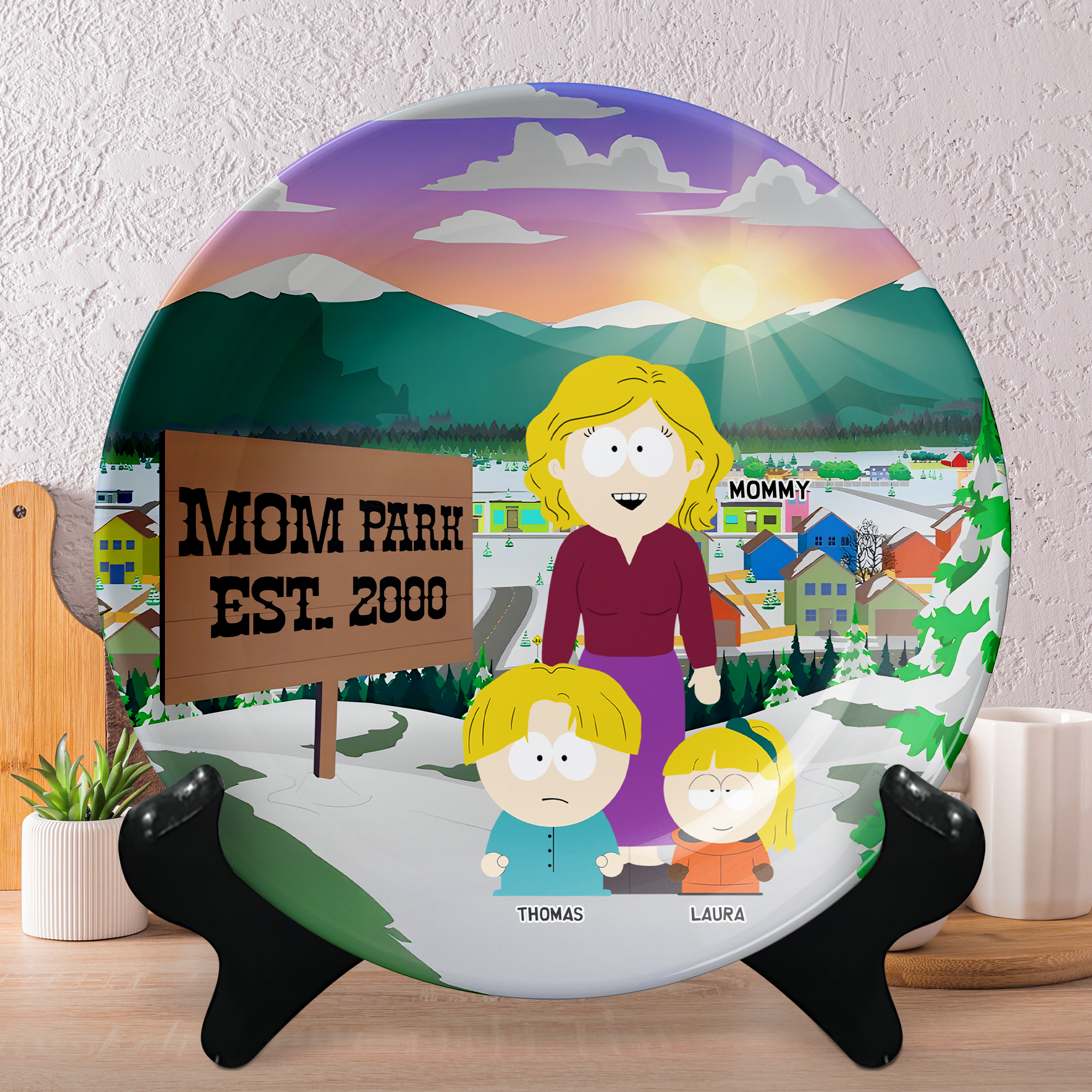 A Loving Tribute: Personalized Mom Park Ceramic Round Plate - Ideal Gift for Mom and Grandma Ceramic Round Plate PopCulturePrints