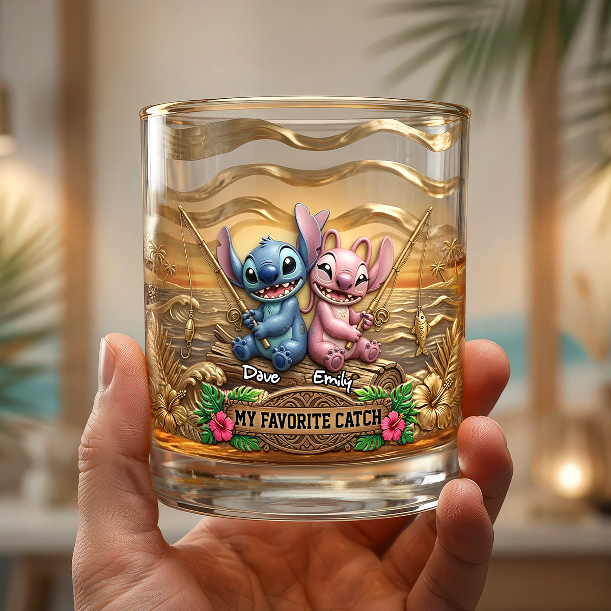 My Favorite Catch Round Glass - Personalized Gift for Couples Glass PopCulturePrints