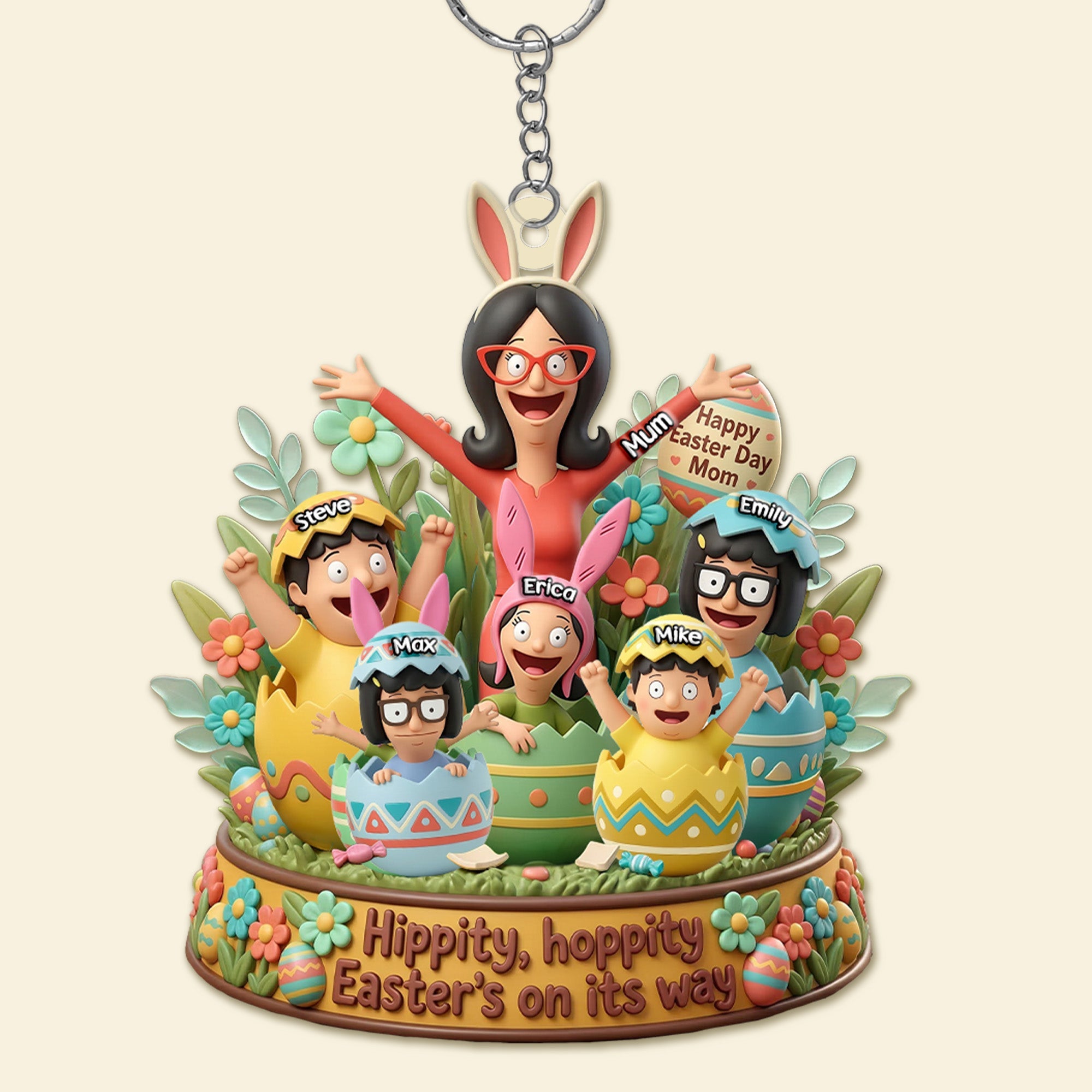 Hippity, Hoppity! A Special Gift for Mom - Happy Easter Day Keychain - Personalized Gifts for Mom Keychains PopCulturePrints