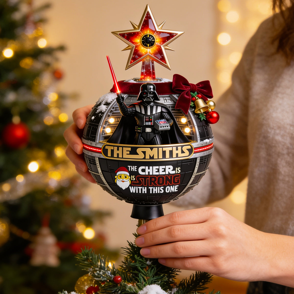 "May the Cheer Be Strong" - Personalized Tree Topper for Family Christmas Gifts Ornament PopCulturePrints