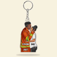 Load image into Gallery viewer, Personalized Firefighter Couple Keychain - Custom Love Token Keychains PopCulturePrints
