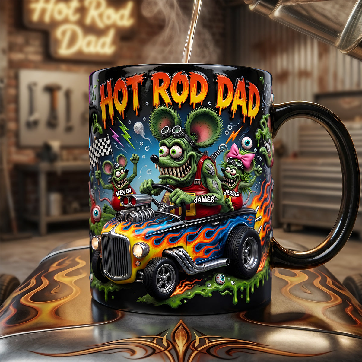 “Rev Up the Fun!” - Hot Rod Dad Magic Coffee Mug - Personalized Gifts for Dad and Grandpa Coffee Mug PopCulturePrints