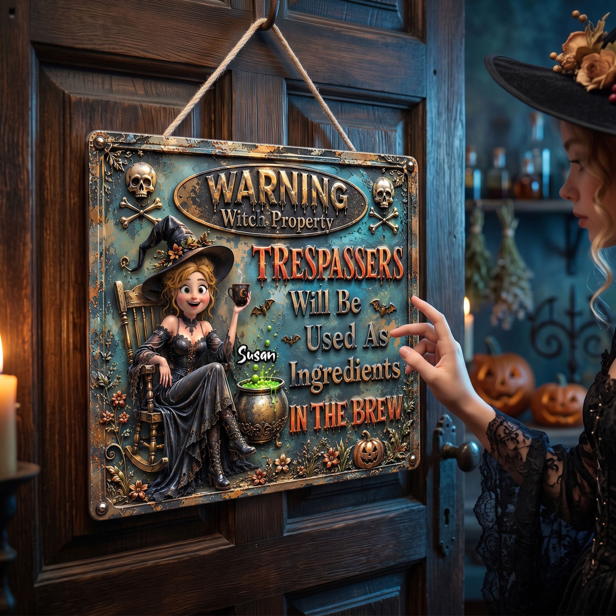 “Beware of the Witch’s Charm!” - Personalized Witch's Property Acrylic Sign - Unique Gift for Witch Lovers, Halloween Enthusiasts