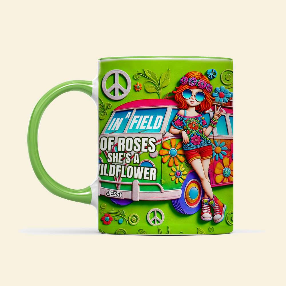 Personalized Hippie Style Accent Mug - Wildflower Design Coffee Mug PopCulturePrints
