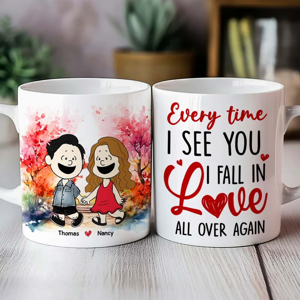 Personalized Love Coffee Mug for Couples - Every Time I See You I Fall in Love Coffee Mug PopCulturePrints