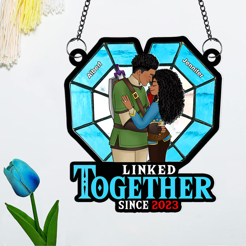 Personalized Suncatcher Ornament for Couples - Linked Together Since 2022 Ornament PopCulturePrints