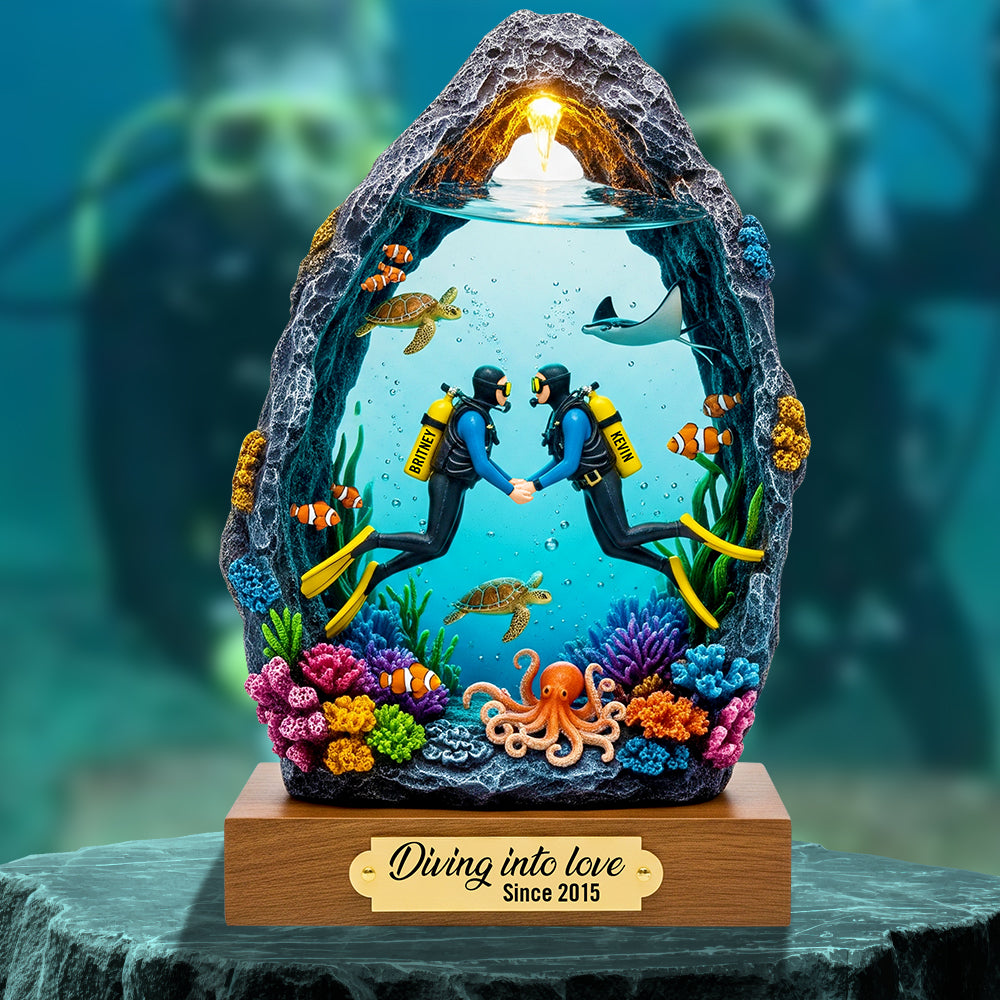 Diving into Love - Personalized Scuba Diving Couple Acrylic Plaque Gift Shaped Plaques PopCulturePrints