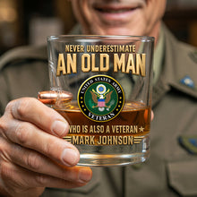 Load image into Gallery viewer, Never Underestimate An Old Man - Personalized Bullet Round Glass for Veterans
