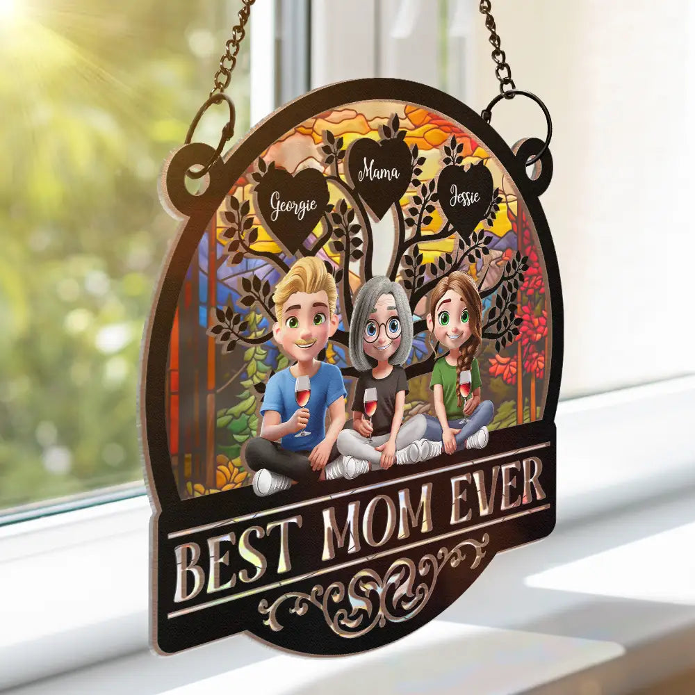 "Best Mom Ever" - Personalized Window Hanging Suncatcher Ornament - Custom Gift for Mom and Grandma Suncatcher Ornament PopCulturePrints