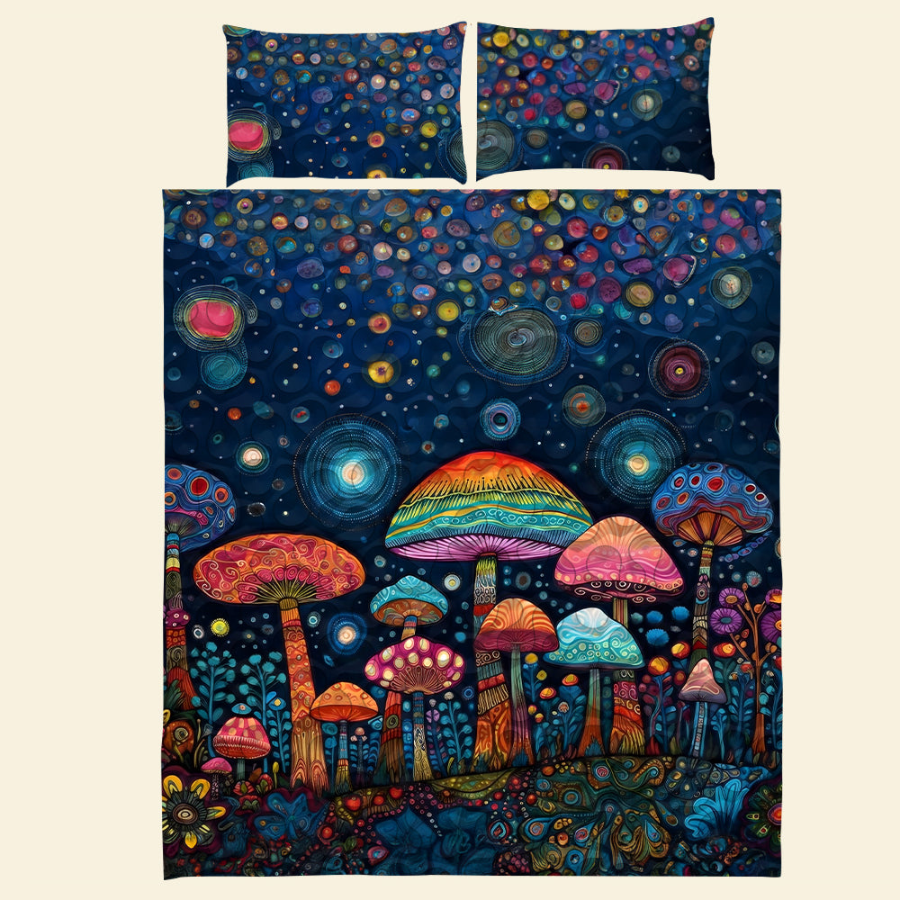 Colorful Mushroom Quilt Bedding Set - Enchanted Forest Dreams Blanket PopCulturePrints