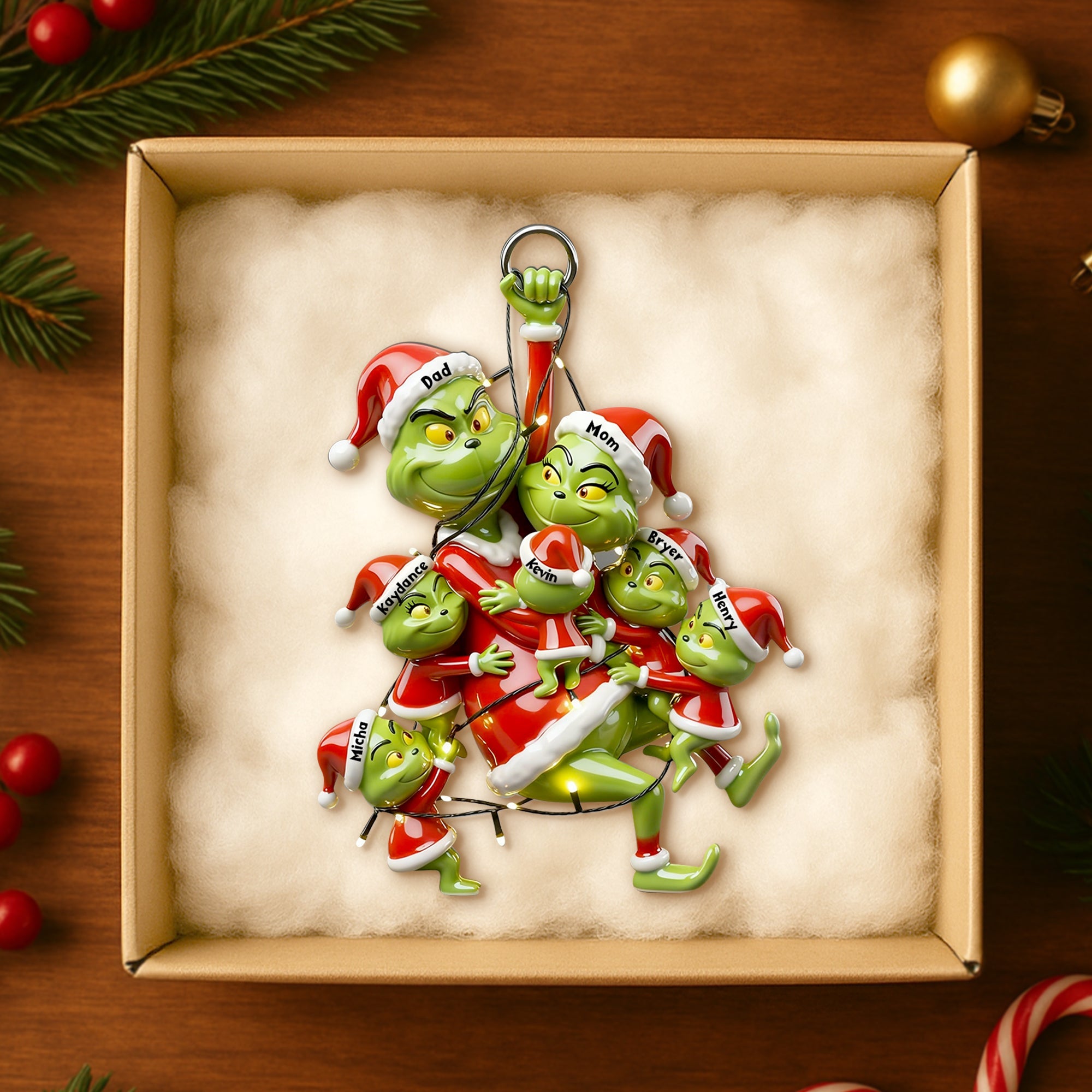 “Family Joy in Every Ornament” - Personalized Grinch Family Hanging Ornament - Custom Gift for Parents, Children, and Loved Ones Ornament PopCulturePrints