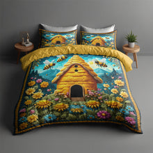 Load image into Gallery viewer, Personalized Bees Quilt Bed Set - Joyful Floral Design Blanket PopCulturePrints
