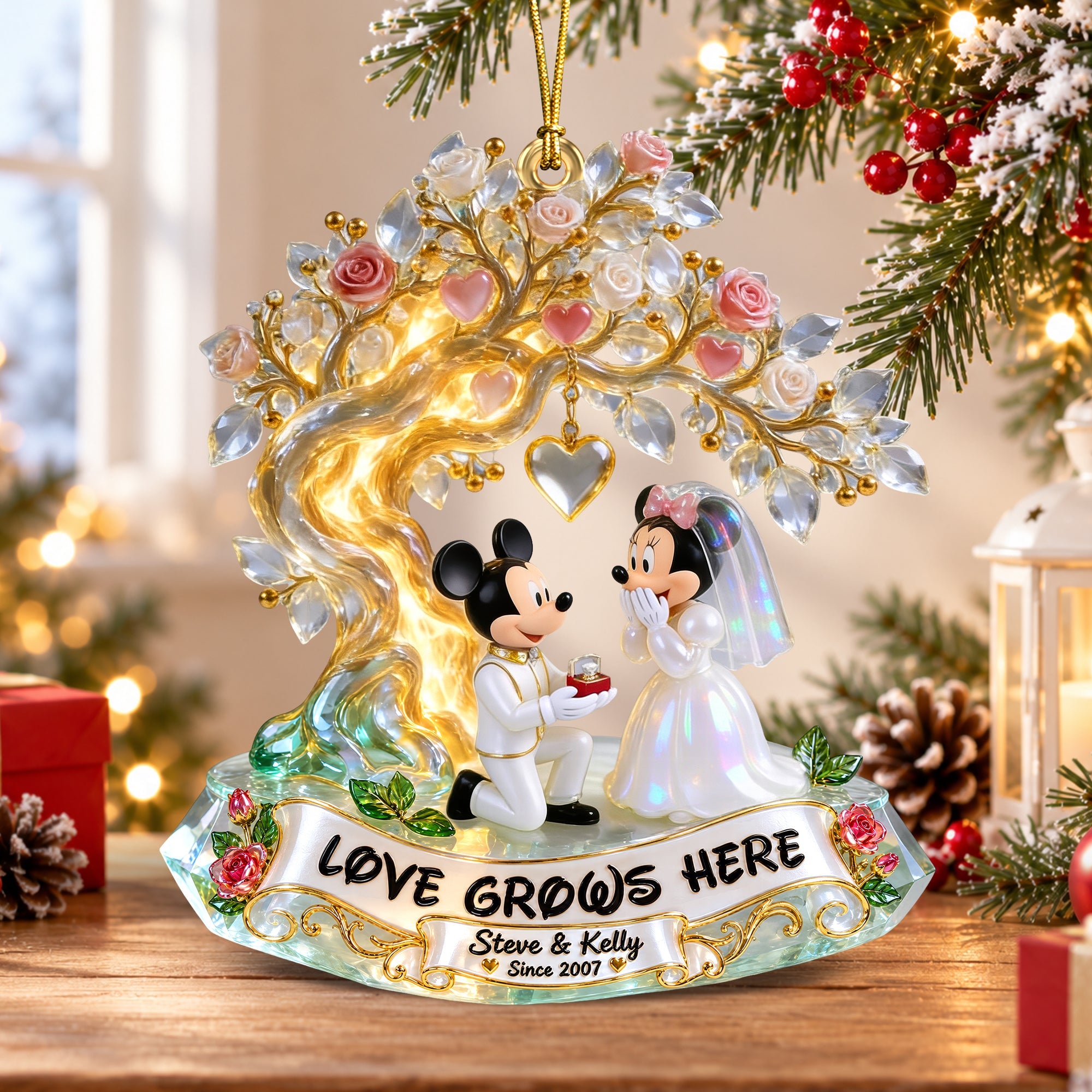 Love Grows Here Ornament - Personalized Christmas Gift for Couples Ornament PopCulturePrints