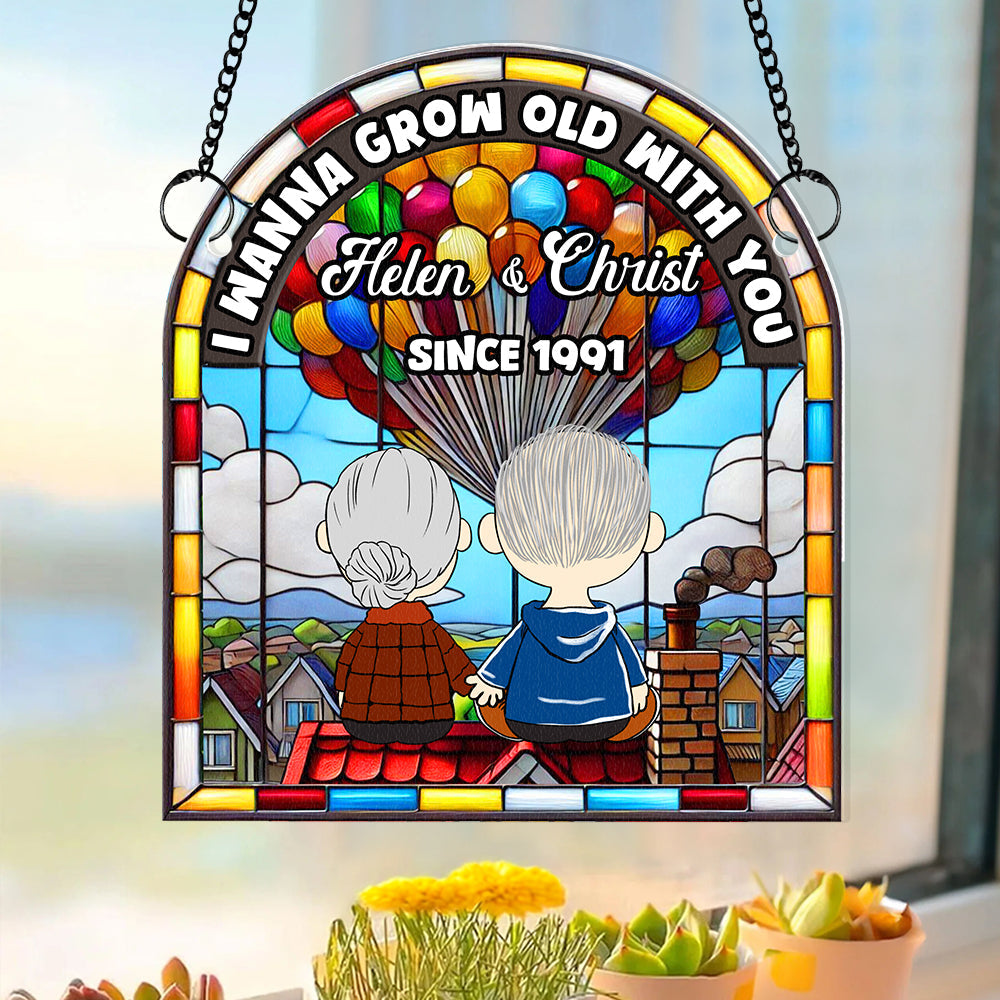 Personalized Suncatcher Ornament for Couples - 'I Wanna Grow Old With You' Suncatcher PopCulturePrints