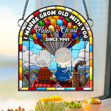 Load image into Gallery viewer, Personalized Suncatcher Ornament for Couples - &#39;I Wanna Grow Old With You&#39; Suncatcher PopCulturePrints
