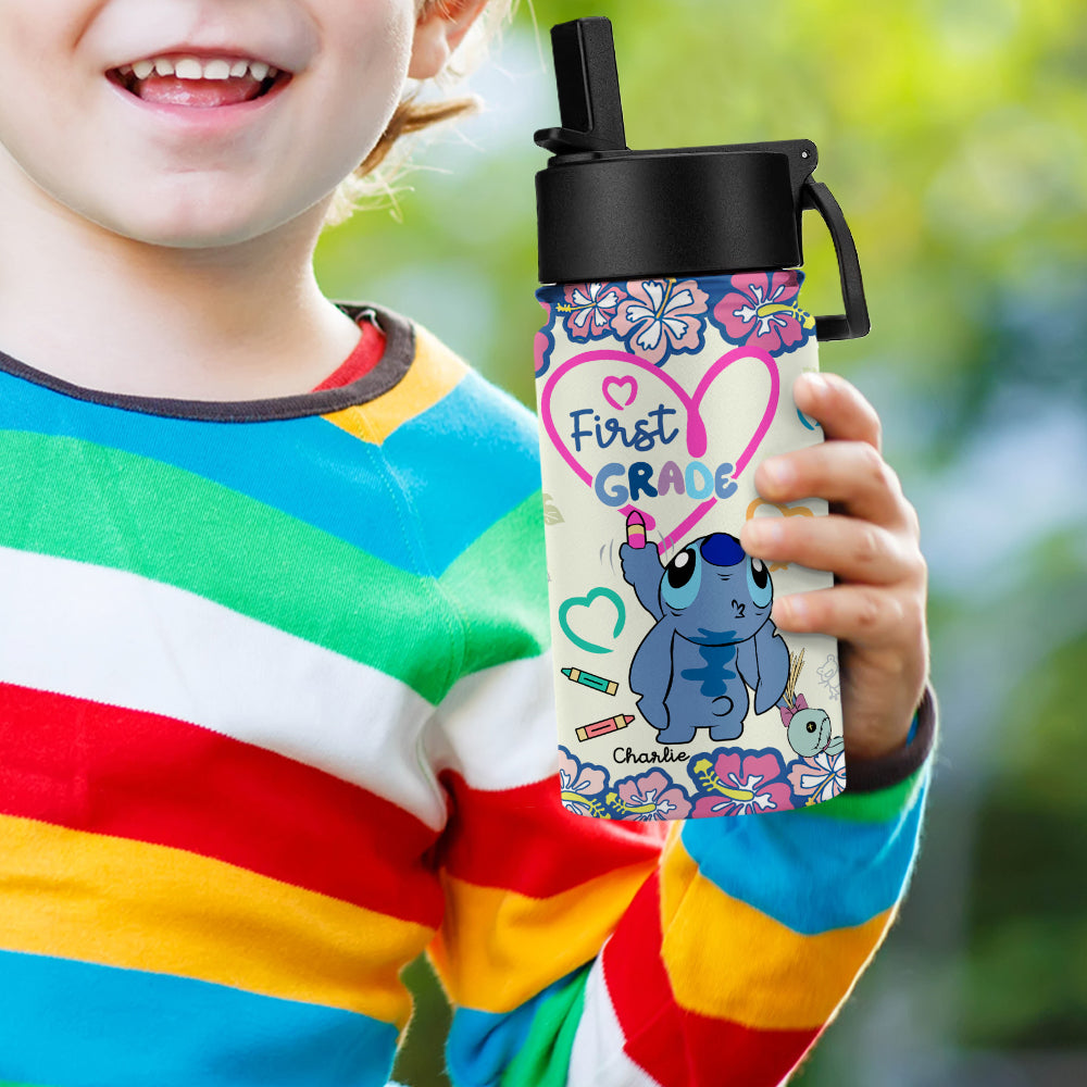 Personalized First Grade Water Bottle with Cute Cartoon Character