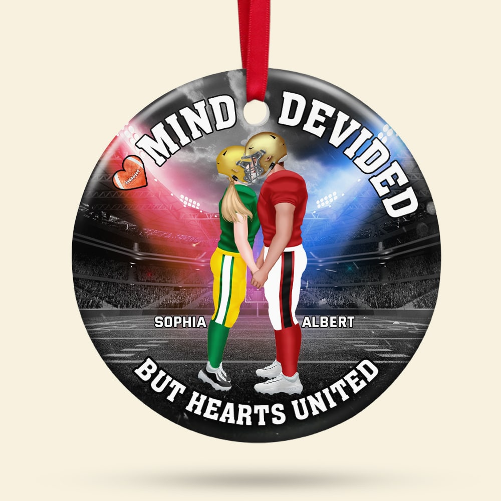 Custom American Football Couple Christmas Ornament - Mind Divided Hearts United