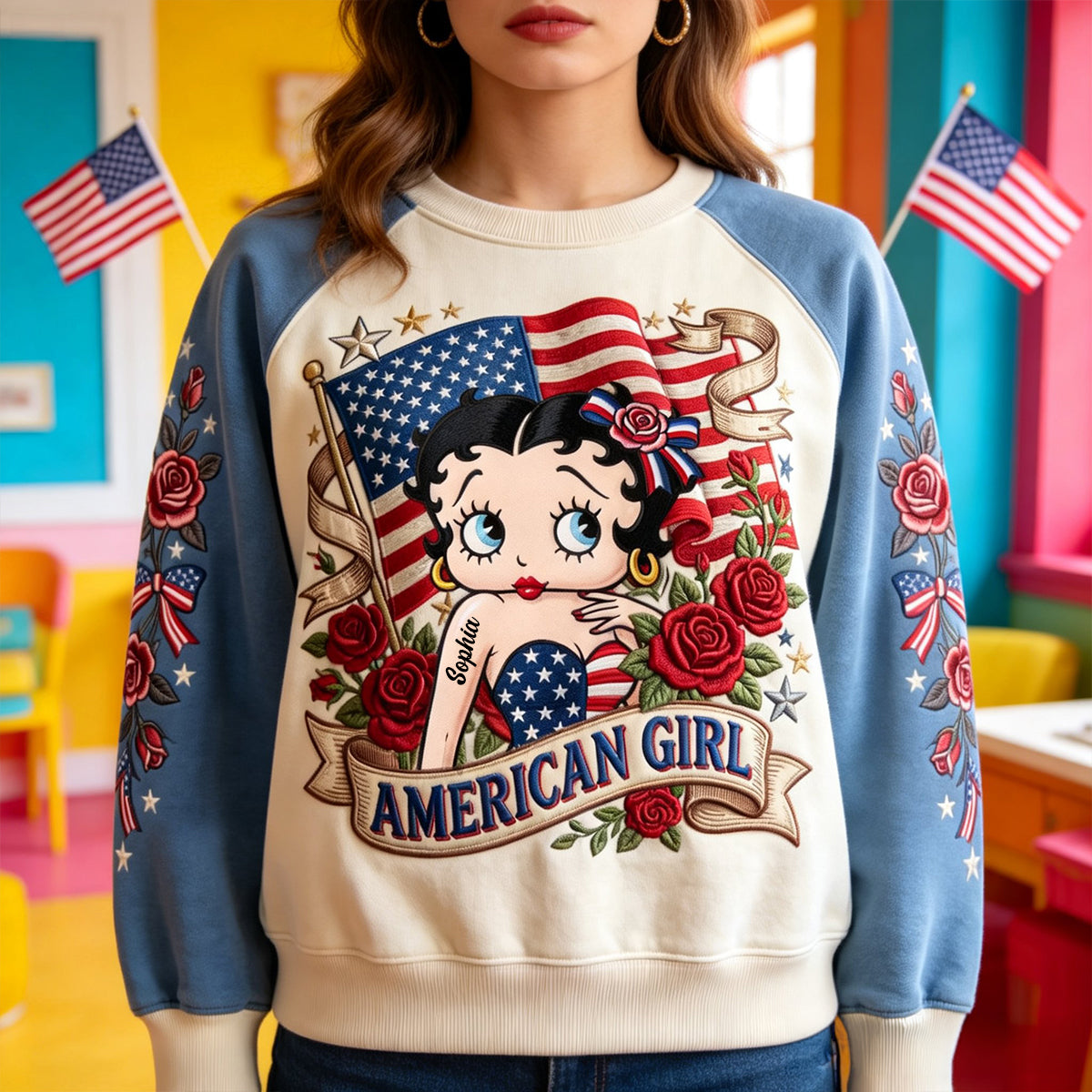 Celebrate Individuality with Our American Girl Sweatshirt - Custom Personalized Gift for Her AOP Products PopCulturePrints