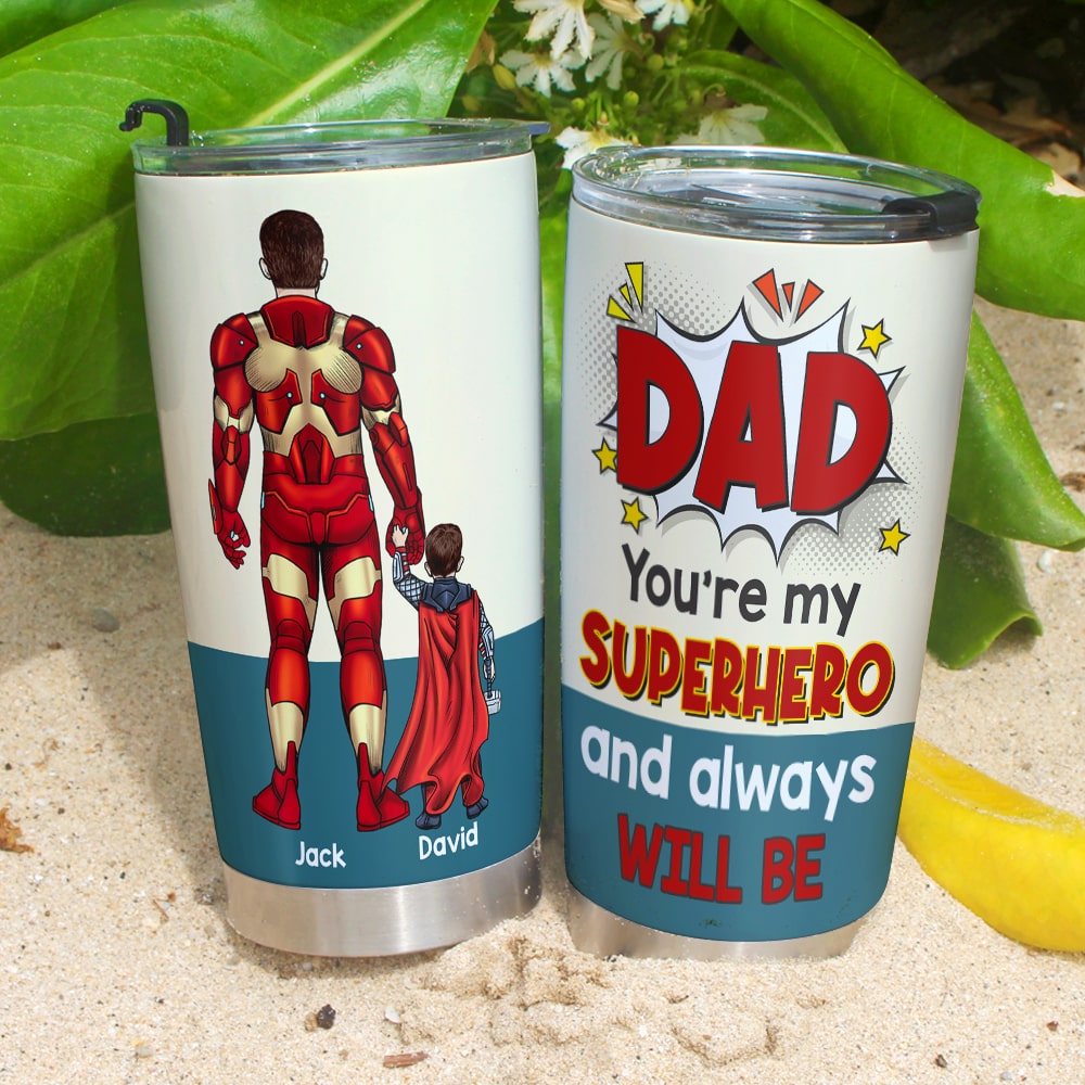 Superhero Dad Personalized Tumbler - Unique Father's Day Gift Tumbler Cup PopCulturePrints