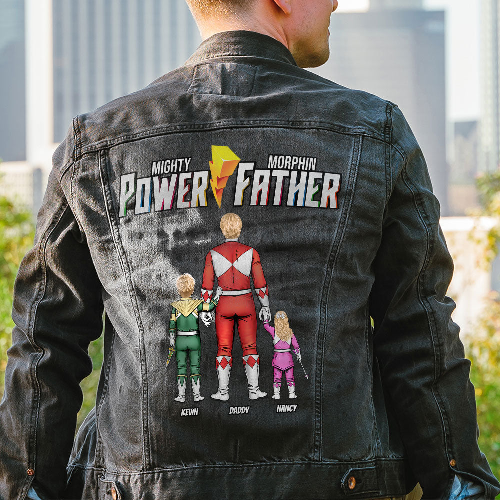 “Every Super Dad Deserves a Mighty Gift” - Power Father Denim Jacket - Personalized Gift for Dad Denim Jacket PopCulturePrints