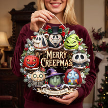 Load image into Gallery viewer, "Celebrate a Creepy Christmas with Style!" - Merry Creepmas Wreath Acrylic Sign - Personalized Gift for Halloween Lovers and Holiday Enthusiasts

