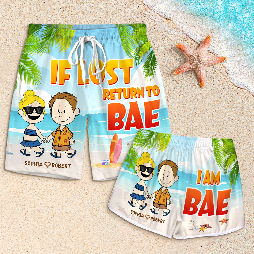 Personalized Couple Beach Shorts - If Lost Return to BAE