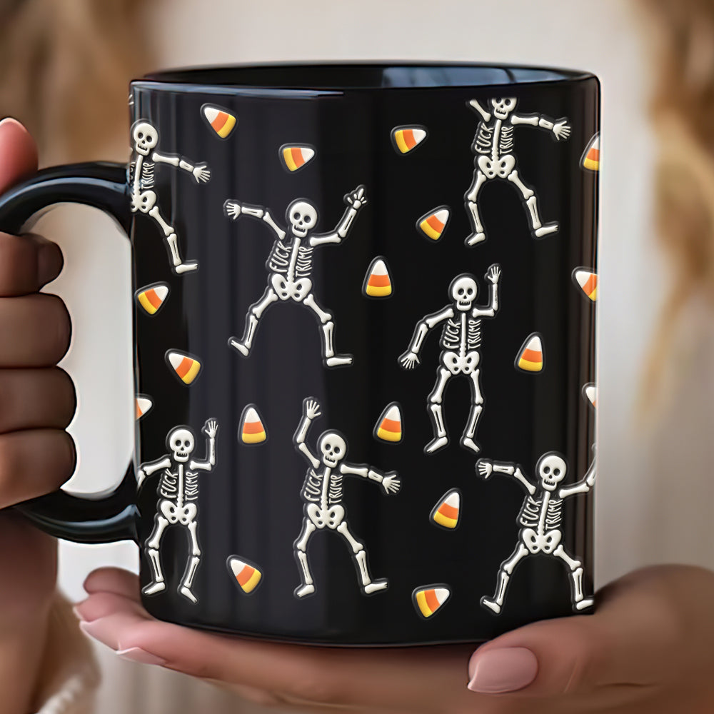 “Get Spooky with a Smile” - Slightly Subtle Halloween Skeleton Black Mug - Personalized Gift for Halloween Lovers Coffee Mug PopCulturePrints