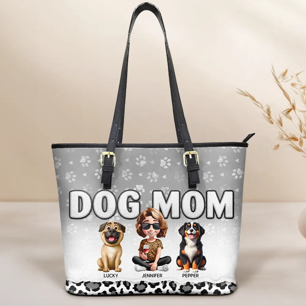 "Celebrate Your Love for Dogs" - Personalized Leather Tote Bag - Gift for Dog Moms, Grandmas, and Pet Lovers Leather Tote Bag PopCulturePrints