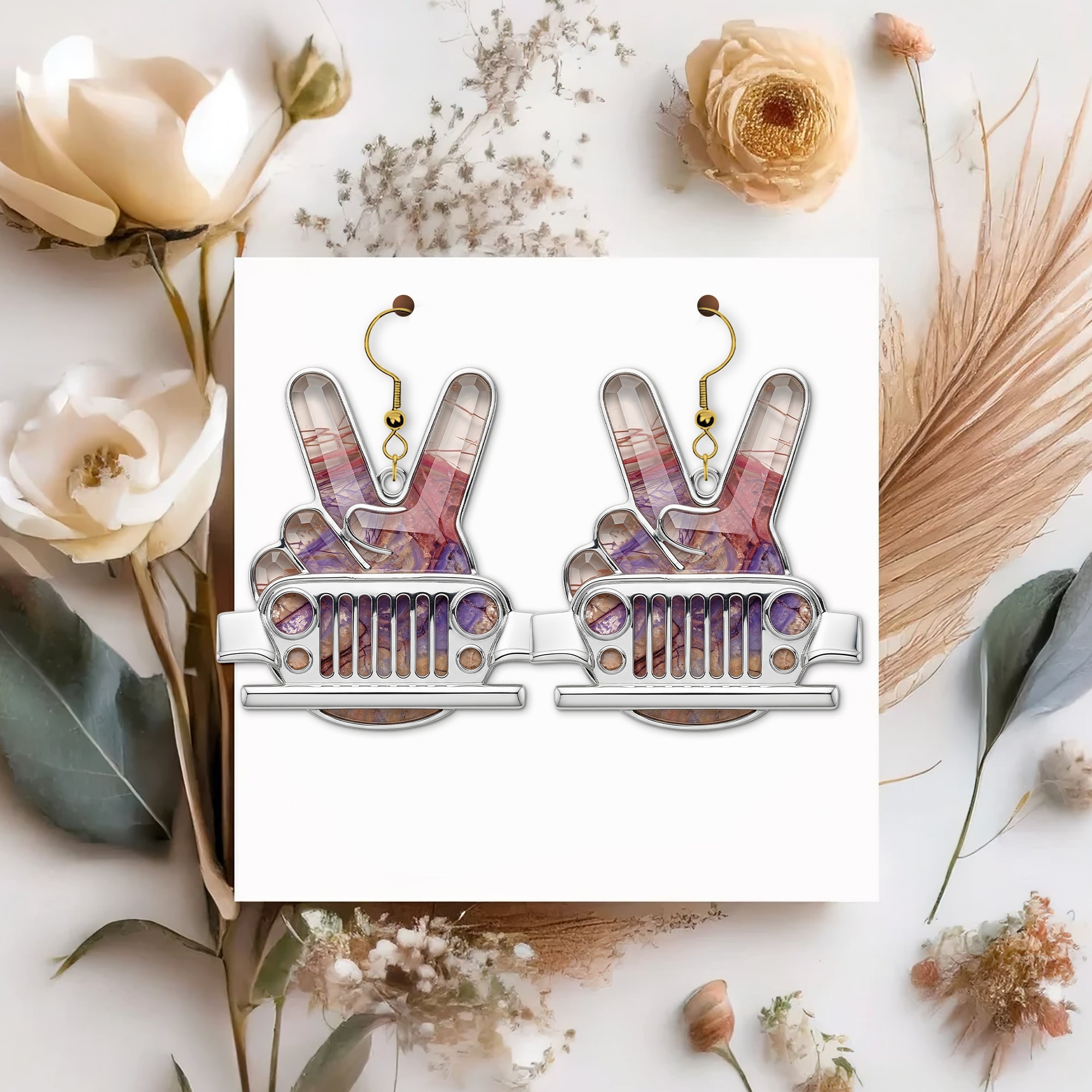 Peace and Adventure: Off-road Hand Sign Earrings - Personalized Gifts for Off-Road Girls Earrings PopCulturePrints