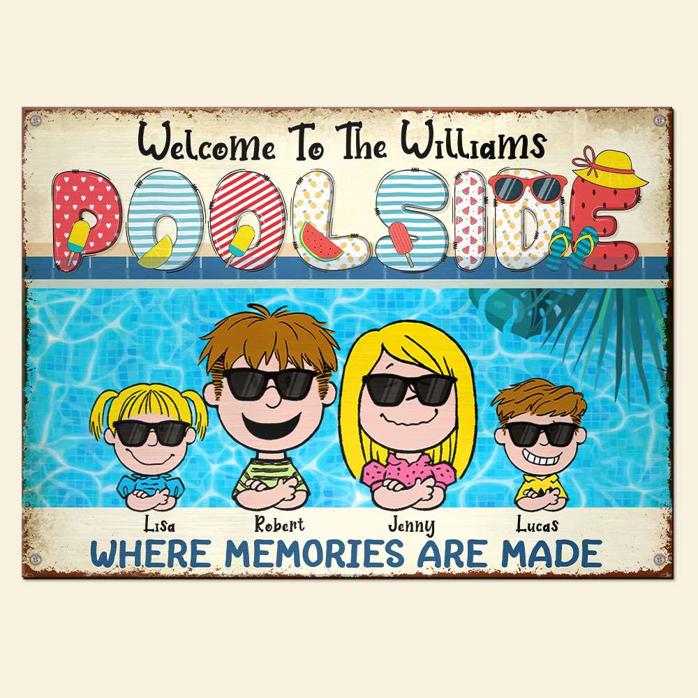 Custom Family Poolside Metal Sign - Personalized Pool Sign for Family