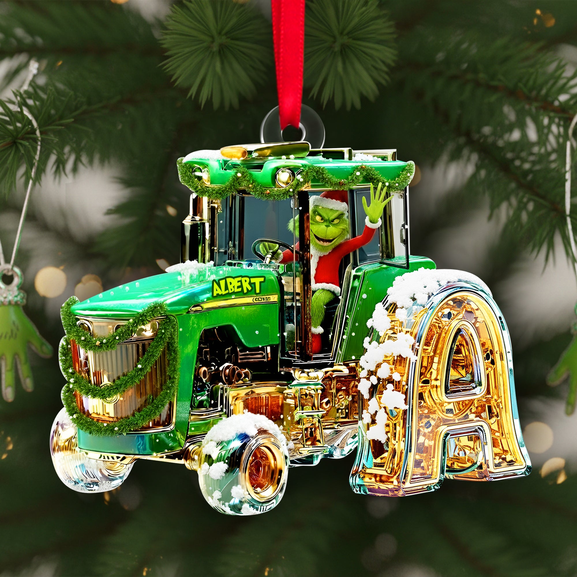 “Green Joy for Tractor Lovers” - Personalized Green Tractor Initials Ornament for Heartfelt Christmas Gifts Ornament PopCulturePrints