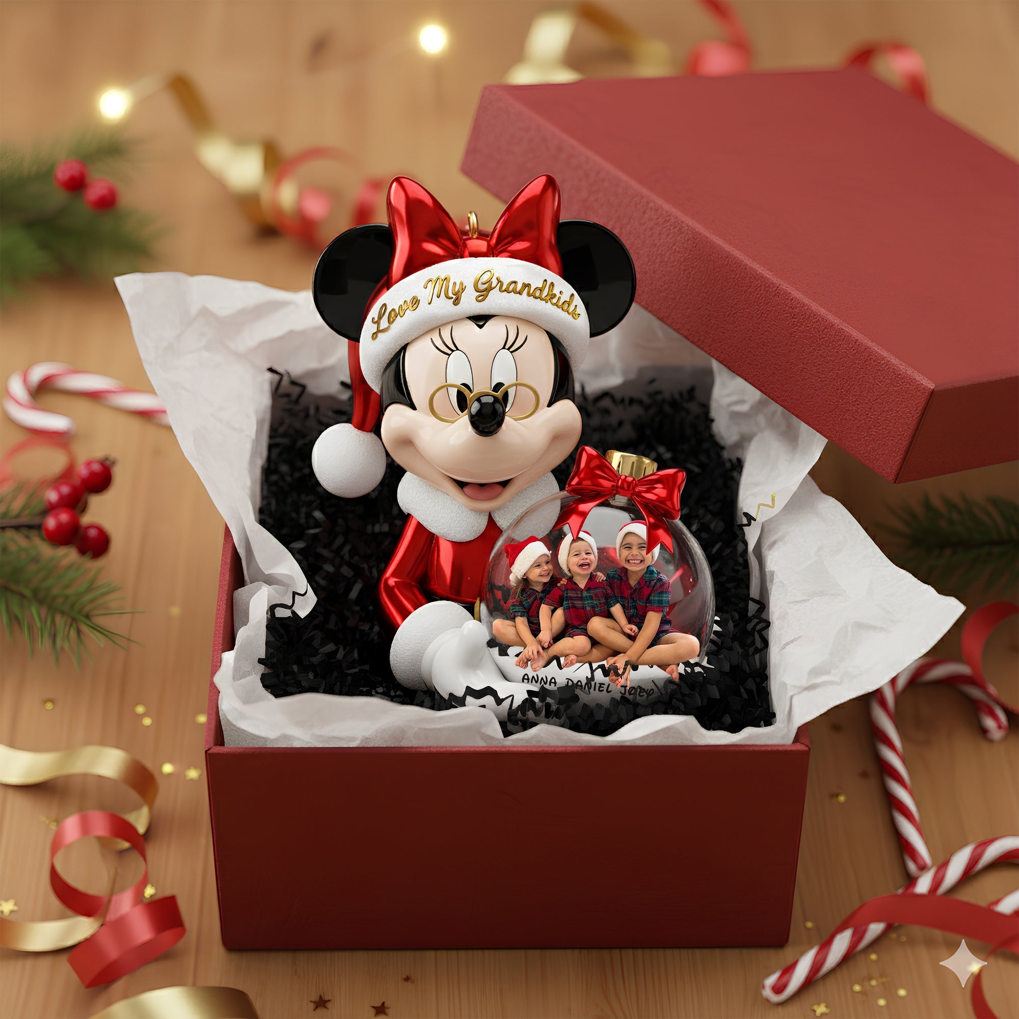 "Treasure Every Moment with Grandkids" - Personalized Custom Photo Ornament - Perfect Gift for Grandparents, Kids, and Families Ornament PopCulturePrints