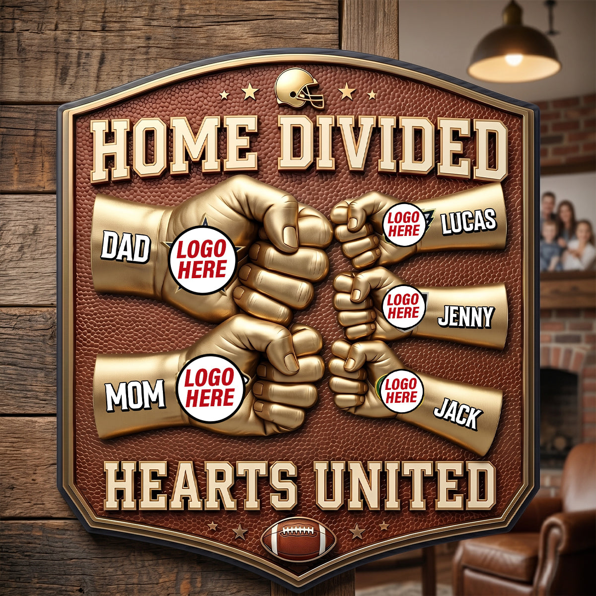 Home Divided, Hearts United - Sport Lover Family Cut Metal Sign - Personalized Family Gift