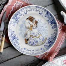 Load image into Gallery viewer, “A Fairytale Love Awaits” - Fairytale Love Story Round Plate - Personalized Gift for Couples Ceramic Round Plate PopCulturePrints
