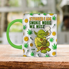 Load image into Gallery viewer, Personalized Stoner Yoda Mug - Green Weed Design Coffee Mug PopCulturePrints

