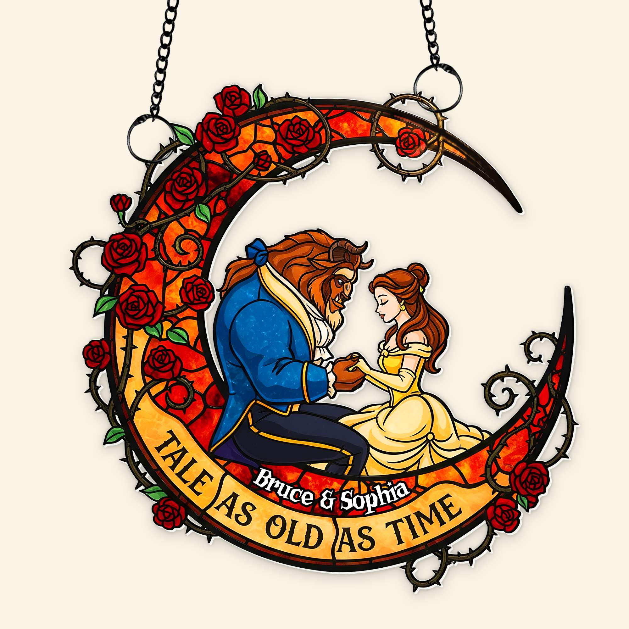 "A Tale As Old As Time" - Personalized Fairytale Couple Suncatcher Ornament - Unique Gift for Couples, Anniversaries, and Special Occasions Ornament PopCulturePrints