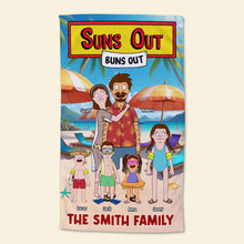 Load image into Gallery viewer, Suns Out, Buns Out - Personalized Beach Towel for Family Fun Beach Towel PopCulturePrints
