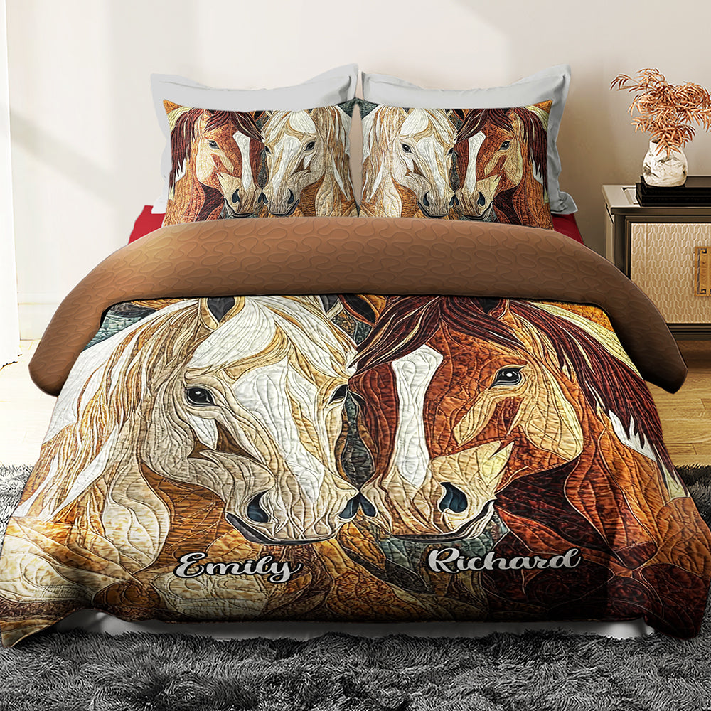 Personalized Horse Couple Quilt Bedding Set - Romantic Gift for Equine Lovers Blanket PopCulturePrints