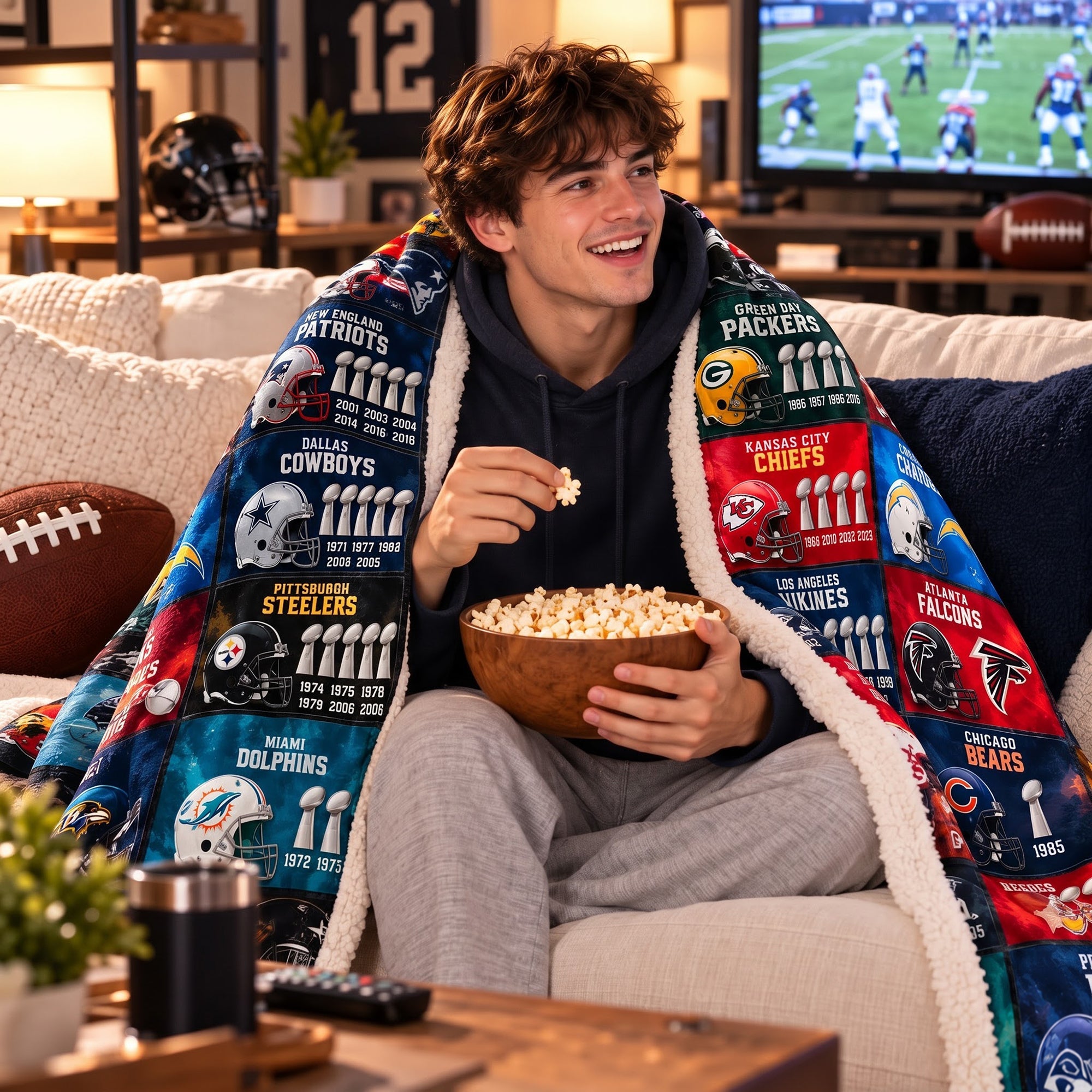 “Show Your Team Spirit!” - Professional Team Helmets Arranged In A Grid Pattern Blanket - Personalized Sport Gift for Fans Blanket PopCulturePrints