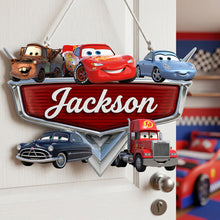 Load image into Gallery viewer, “Race into Fun!” - Personalized Racing Crew Acrylic Sign - Custom Gift for Kids
