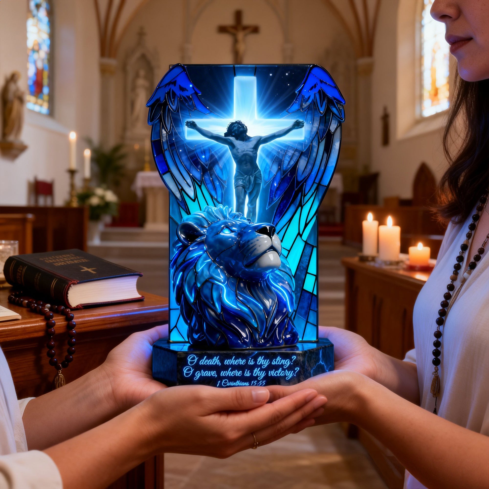 O Death, Where Is Thy Sting? Personalized Sacred Jesus Christ & Lion Light Box - Meaningful Easter Gift for Christians Light Box PopCulturePrints