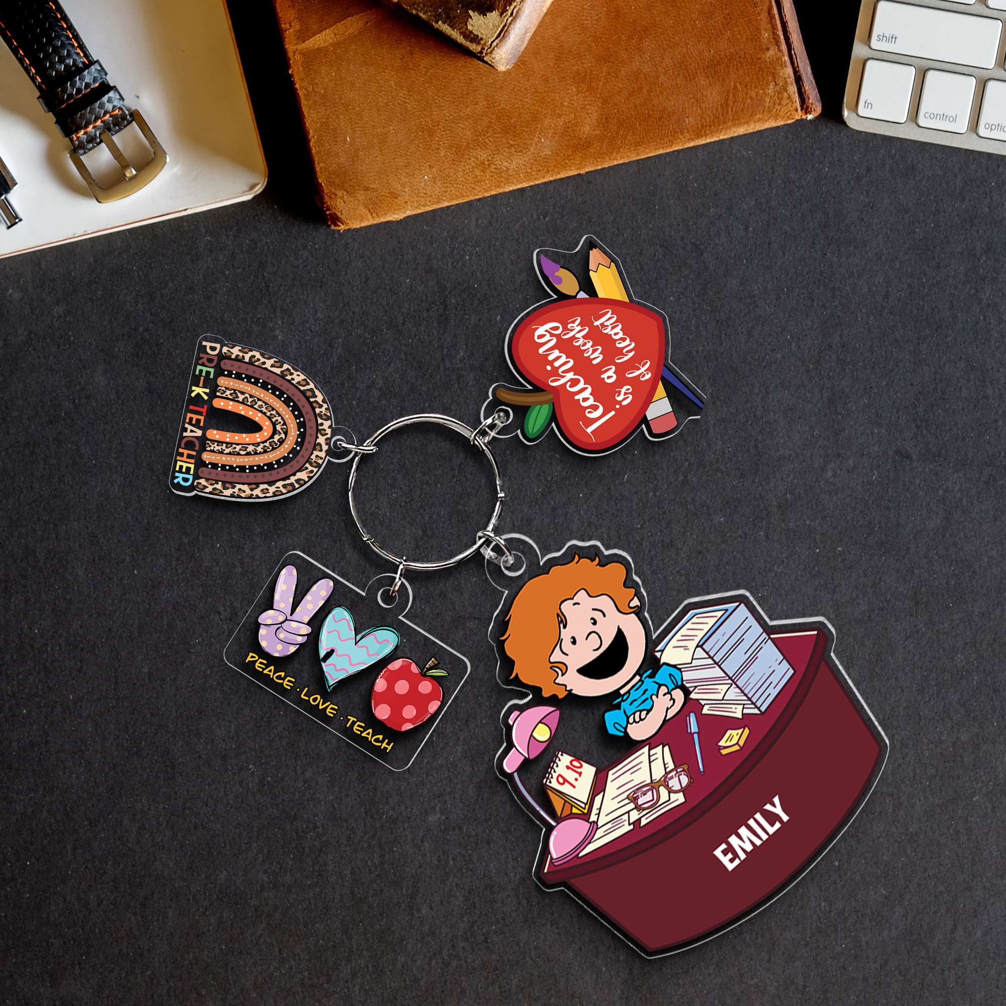 Personalized Teacher Keychain - Custom Cartoon Design