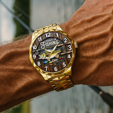 Load image into Gallery viewer, Hooked on Fishing - Personalized Men's Watch for Fishing Lovers Men's Watch PopCulturePrints
