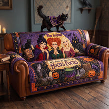 Load image into Gallery viewer, "It’s Just A Bunch Of Hocus Pocus" - Enchanted Sisters Quilted Sofa Cover - Personalized Gift for Friends, Family, and Halloween Lovers
