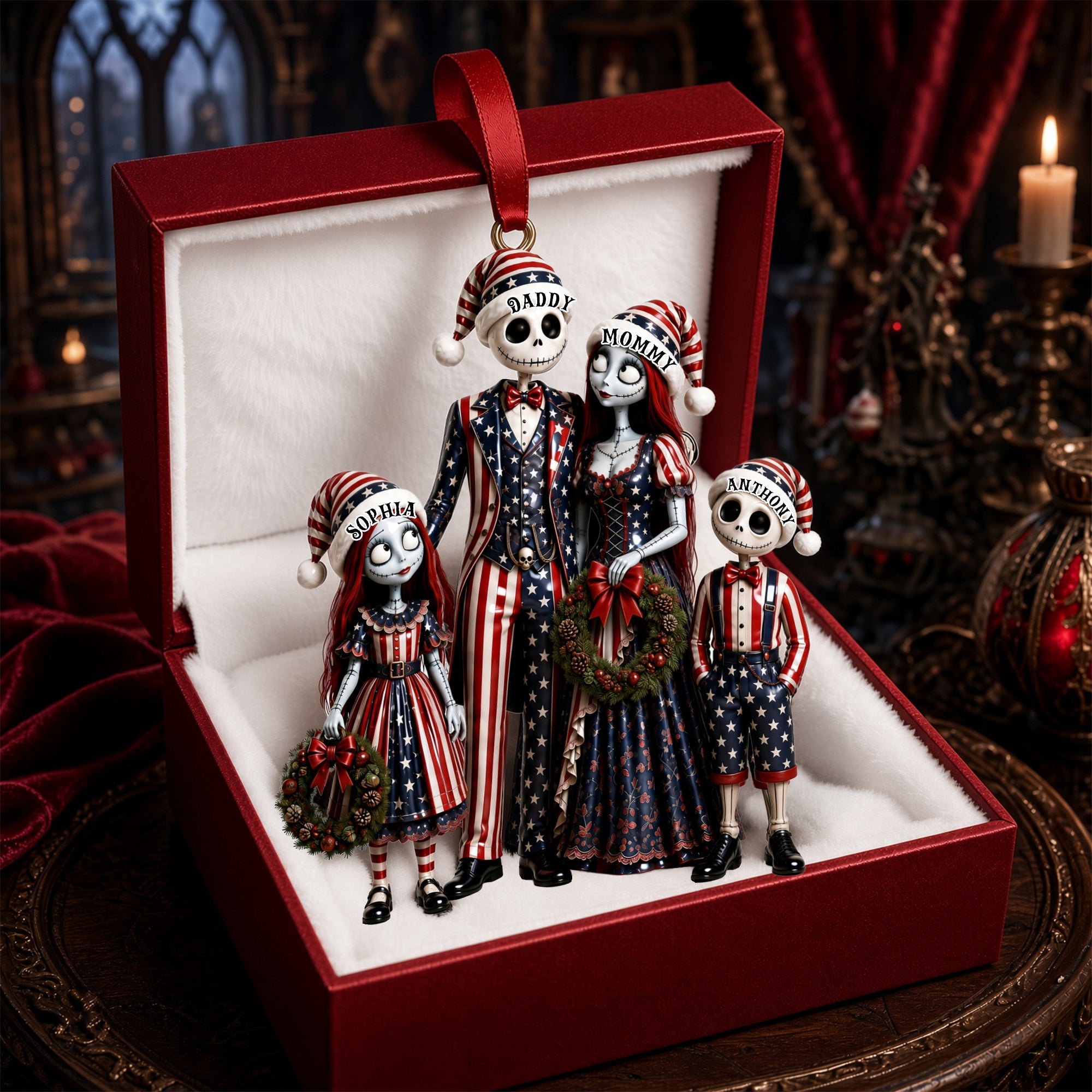 "Celebrate the Spooky Season with Patriotic Flair" - Personalized Spooky Patriotic Family Ornament - Unique Gift for Family and Friends