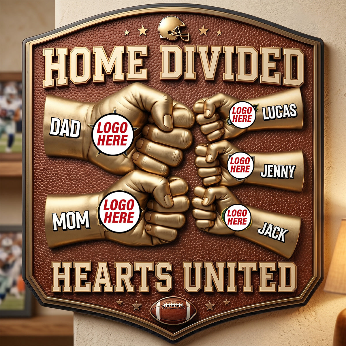 Home Divided, Hearts United - Sport Lover Family Cut Metal Sign - Personalized Family Gift