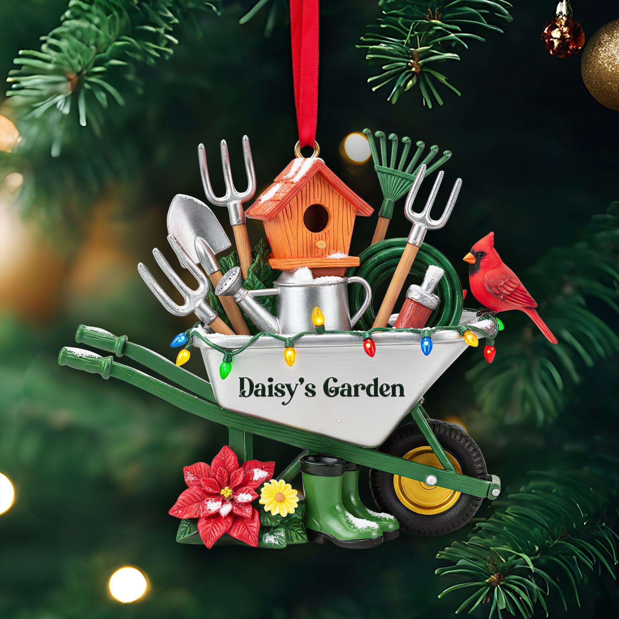 "Gardening Brings Joy" - Personalized Gardener's Tool Caddy Ornament - Custom Gift for Gardeners, Nature Lovers, and Christmas Enthusiasts Ornament PopCulturePrints