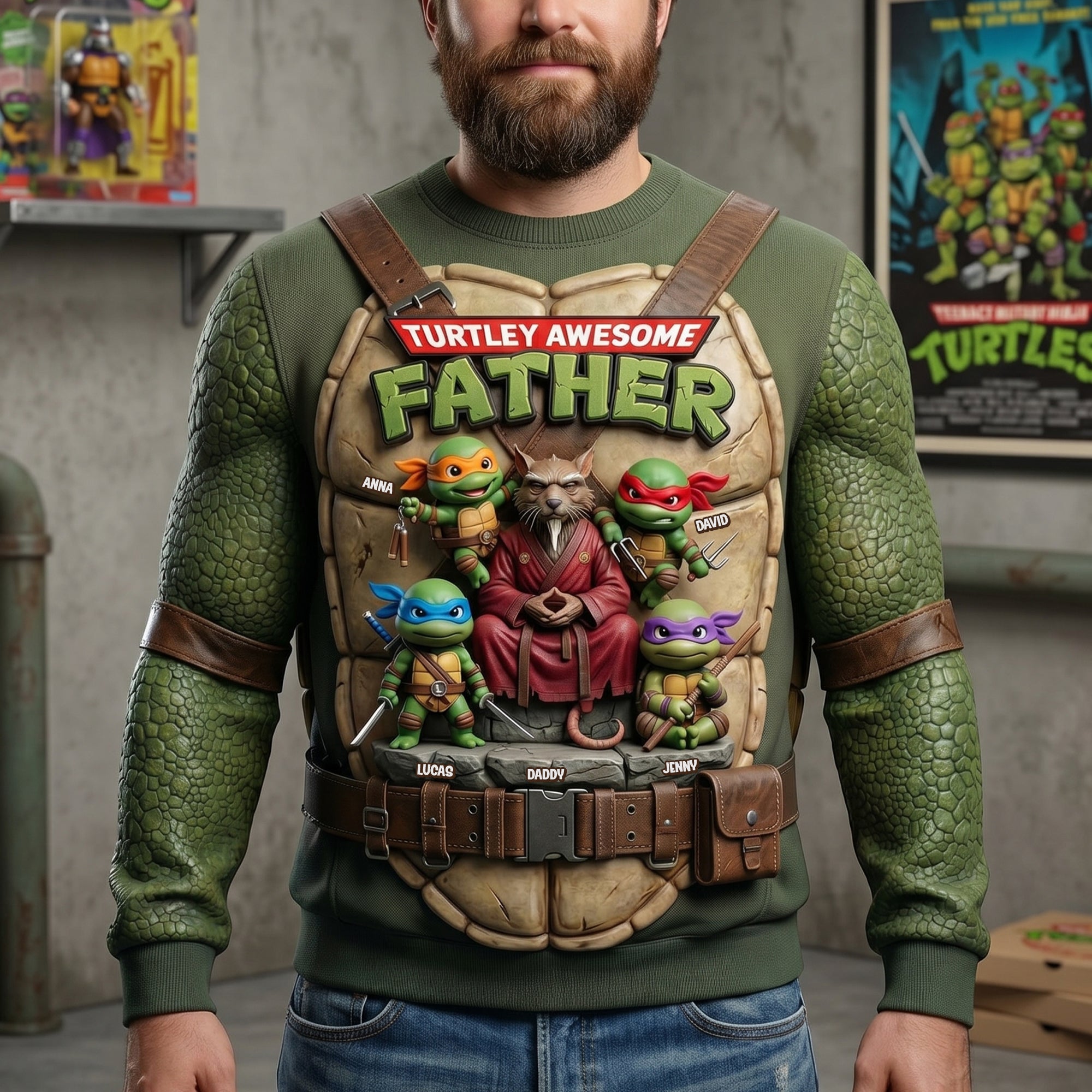 Turtley Awesome Father Shirt - Personalized Gift for Dad and Grandpa AOP Products PopCulturePrints